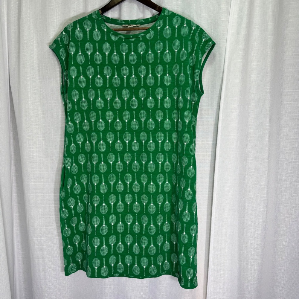 Boden Women Green Tennis Racket Print 100% Cotton Slub Shift Dress US 14 - Picture 7 of 14